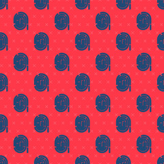 Blue line Fingerprint icon isolated seamless pattern on red background. ID app icon. Identification sign. Touch id. Vector.