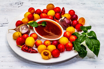 Tkemali Georgian cherry plum sauce with garlic and hot pepper