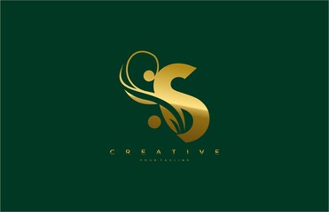 Flourishes letter S luxury beauty monogram gold logo