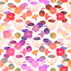 Seamless botanical pattern from flowers of nasturtium. Vector stock illustration eps10