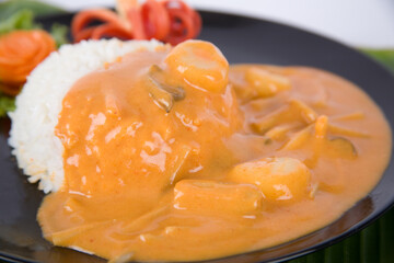 Chicken panang curry served with rice Thai food