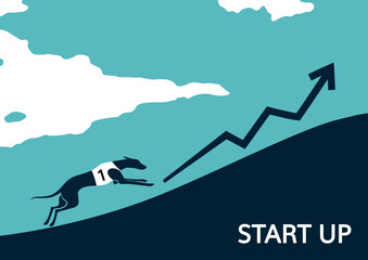 Start up concept. Illustration of greyhound dog racing up the hill