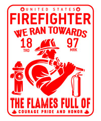 Firefighters Vintage Tshirt or poster design with illustration of Fireman