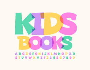 Vector playful sign Kids Book. Happy colorful Font. Creative bright Alphabet Letters and Numbers set