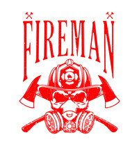 Firefighters Vintage Tshirt or poster design with illustration of Fireman