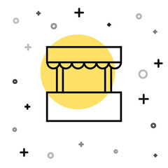 Black line Ticket box office icon isolated on white background. Ticket booth for the sale of tickets for attractions and sports. Random dynamic shapes. Vector.