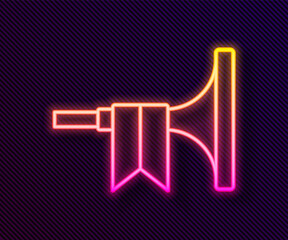 Glowing neon line Musical instrument trumpet icon isolated on black background. Vector.