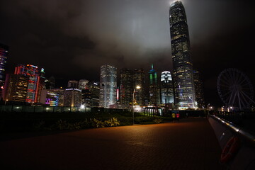 Modern city at night, Hong Kong