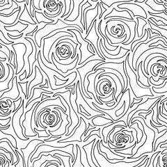 Seamless patterns with roses, peonies, abstraction, geometric patterns on a white background. Graphic hand ink illustration. Design for wallpaper, packaging, wrapper, template, cover.