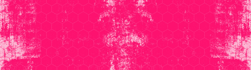 Abstract magenta pink colorful mosaic wall texture with painted art design scratched spotted geometric hexagonal elements hexagon geometric pattern print wallpaper wide background panorama banner
