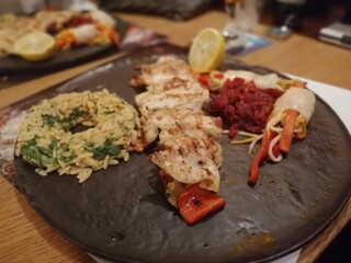 delicious fish and salads on presentation plate