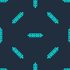 Green line Barbed wire icon isolated seamless pattern on blue background. Vector.
