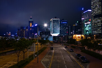 Modern city at night, Hong Kong