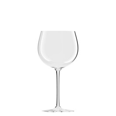 An empty transparent glass on a thin leg stands on a white background. 3D rendering