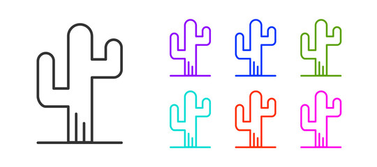 Black line Cactus icon isolated on white background. Set icons colorful. Vector.