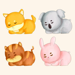 watercolor style cute sleeping animal