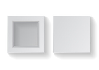 Realistic empty square white cardboard box. Vector illustration