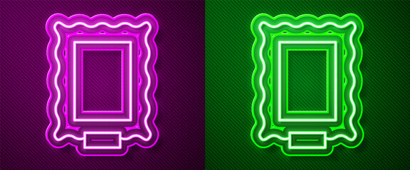 Glowing neon line Picture icon isolated on purple and green background. Vector.
