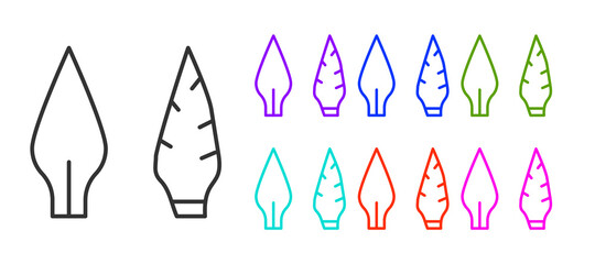 Black line Stone age arrow head icon isolated on white background. Medieval weapon. Set icons colorful. Vector.