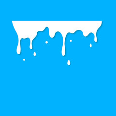 Dripping milk flows down. Vector illustration. For advertising and product presentation.