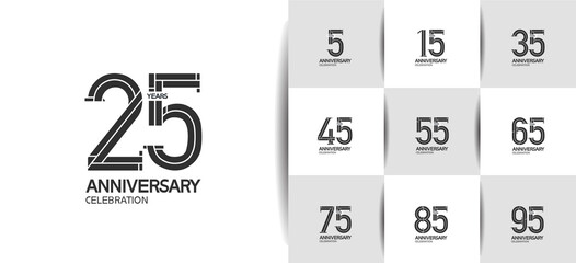 Anniversary logotype set with black color. vector design for celebration purpose, greeting, invitation card	
