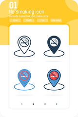No Smoking premium icon set with multiple style isolated on white background. Symbol vector Illustration design template for graphic, web design, apps, logo and project. Include 64x64 pixel perfect