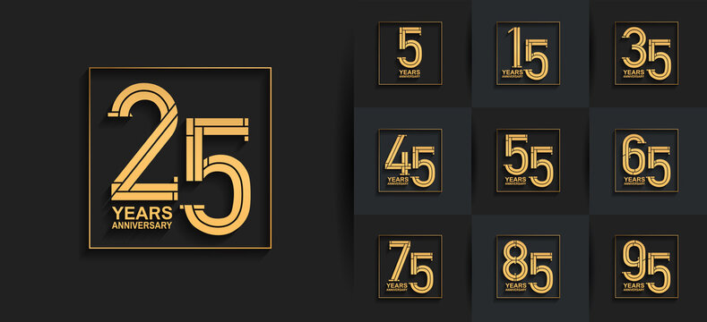 Anniversary logotype set with golden color and ribbon. vector design for celebration purpose, greeting, invitation card	
