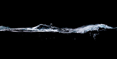 Water drinking, Water wave splash isolated black background.
