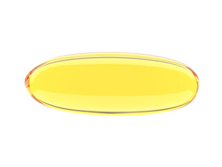Yellow oblong gelatin capsule on a white background. 3D rendering