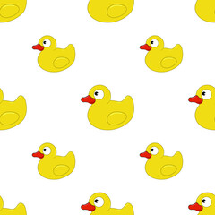 A seamless pattern with yellow rubber ducks. Kids wallpaper. Shower and bath background.