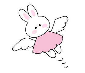 Cute little pink bunny girl with angel wings. Children's character. Fluffy pet for valentine's day.