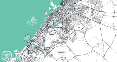 Detailed vector map of Dubai, UAE