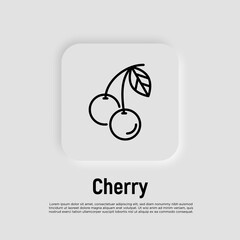 Cherry thin line icon. Berry, healthy organic food. Vector illustration.