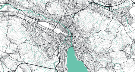 Detailed vector map of Zurich, Switzerland