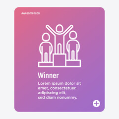 Fototapeta premium Winner at podium thin line icon. Champion, leader, achievement of goal. Vector illustration.