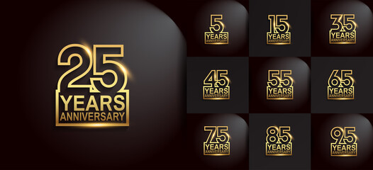 Anniversary logotype set with golden color on black background. vector design for celebration purpose, greeting, invitation card	and special event - obrazy, fototapety, plakaty