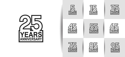Anniversary logotype set with black color on white background. vector design for celebration purpose, greeting, invitation card and special event