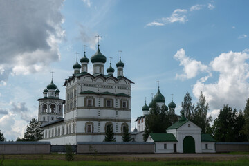 Fototapeta na wymiar Vyazhishchsky Monastery view from the main entrance Summer view Veliky Novgorod.Russian Orthodox churches