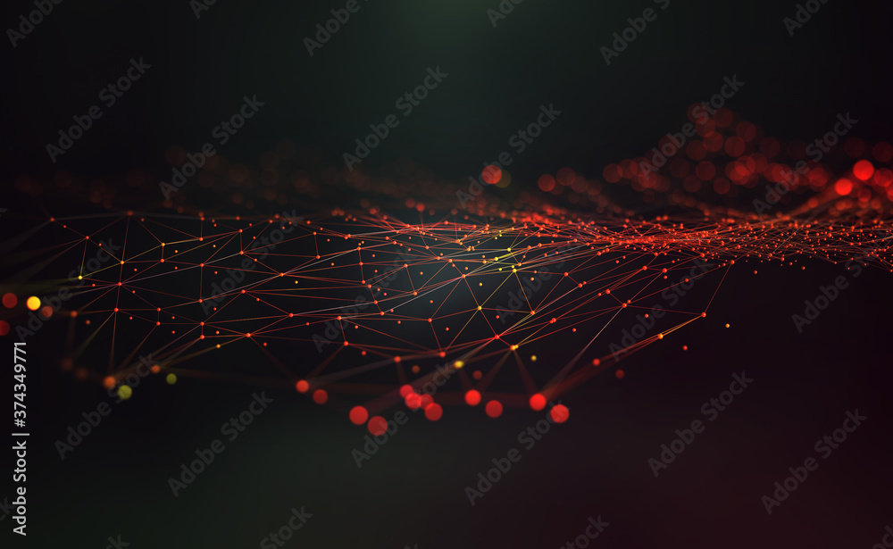 Leinwandbilder Global network. Blockchain 3D illustration. Neural networks and artificial intelligence. Concept of cyberspace. Abstract technological background with polygon mesh
