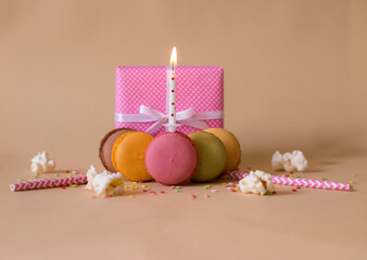 birthday decoration with gift and cakes