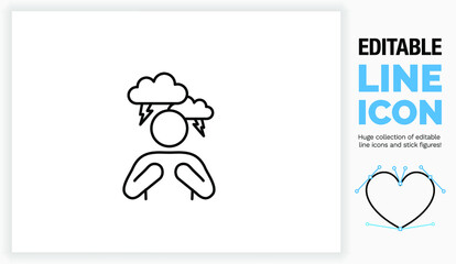 Editable line icon of a angry stick figure