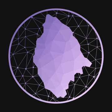 La Digue icon. Vector polygonal map of the island. La Digue icon in geometric style. The island map with purple low poly gradient on dark background.