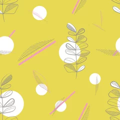 Foto auf Acrylglas Gelbes nahtloses Musterblumenmuster und Linie Kunstblatt und rosa Linie © lisoks