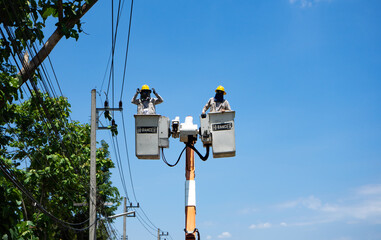  Engineer or electrician is working with high voltage