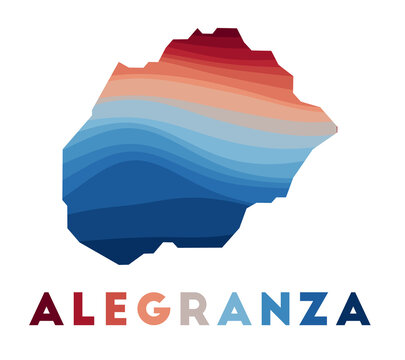 Alegranza map. Map of the island with beautiful geometric waves in red blue colors. Vivid Alegranza shape. Vector illustration.