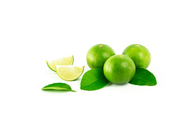 fresh lime. Green leaf lime isolated on white background.