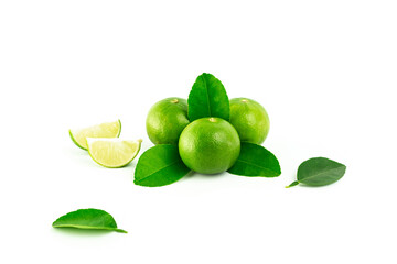 fresh lime. Green leaf lime isolated on white background.