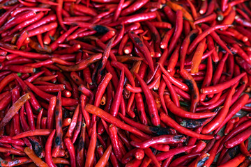 Fototapeta premium close up many chillies on top view background