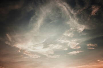 Sunset sky with beautiful white clouds