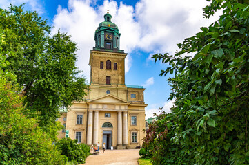 Gothenburg cathedral, Sweden with a blue sky and clouds.